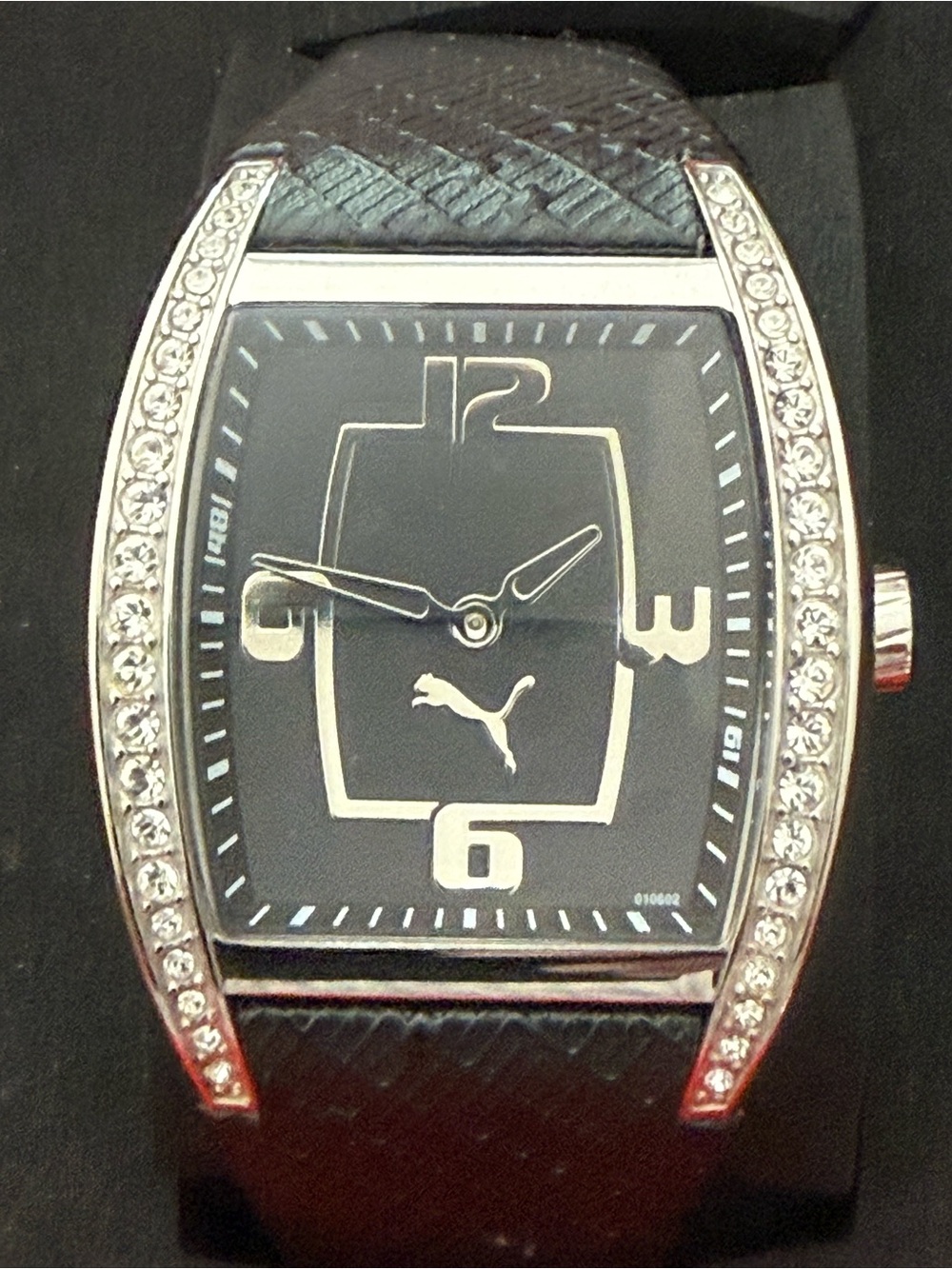 Puma Black and Silver Crystal-Trim Watch